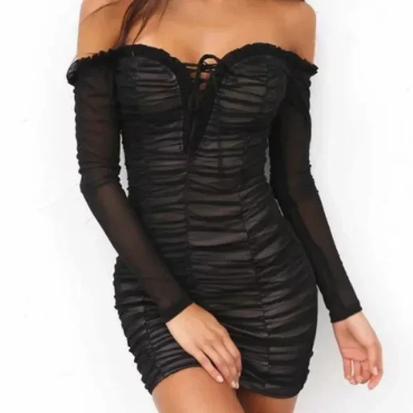 black lace mesh corset drape mini dress Lace Lure Corset Draped Black Mini Dress main image 0